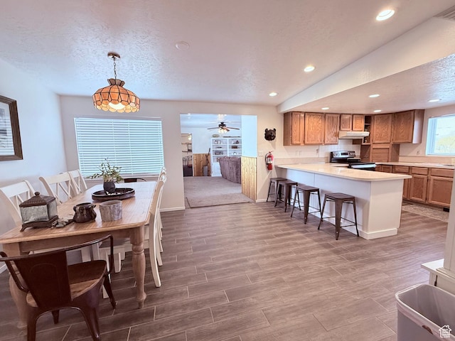 1705 S Bear Lake Blvd, Garden City, UT 84028 - kitchen featuring light countertops, recessed lighting, a peninsula, and stainless steel electric range