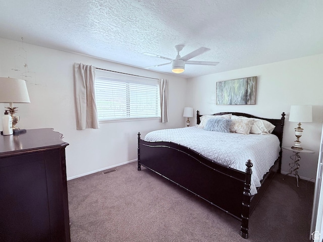 1705 S Bear Lake Blvd, Garden City, UT 84028 - carpeted bedroom with baseboards, a ceiling fan, a textured ceiling, and visible vents