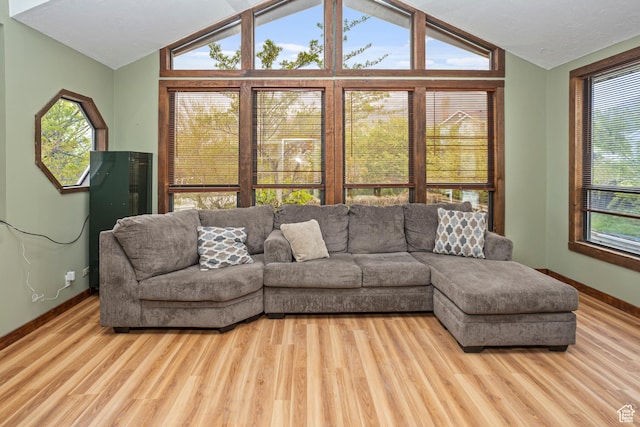 33 S Benchview Dr E, Tooele, UT 84074 - living area with a healthy amount of sunlight, baseboards, vaulted ceiling, and wood finished floors