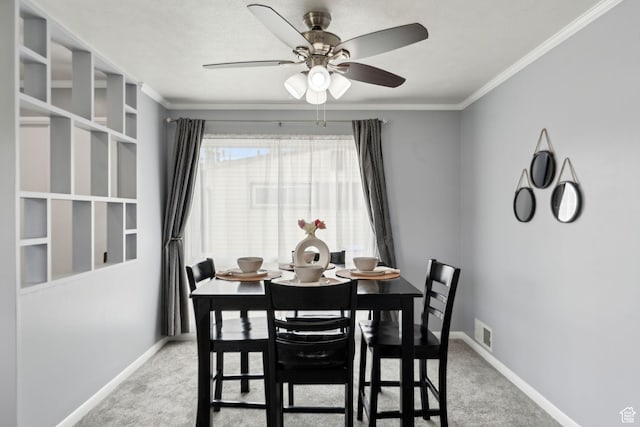 981 N 1300 W, Salt Lake City, UT 84116 - dining space featuring crown molding, carpet, a ceiling fan, baseboards, and visible vents