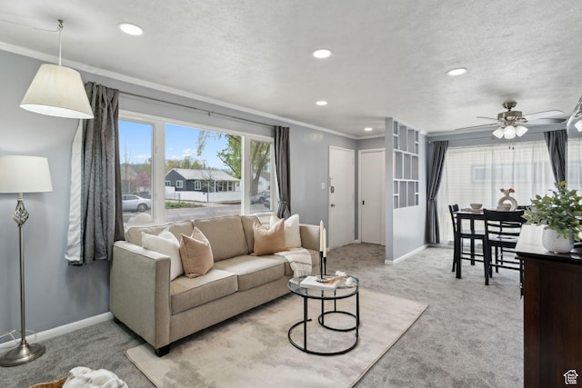 981 N 1300 W, Salt Lake City, UT 84116 - living area featuring recessed lighting, baseboards, ornamental molding, and light carpet