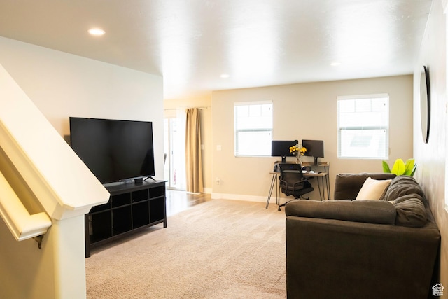 5229 W Armada Way, Herriman, UT 84096 - living room with baseboards, carpet, and recessed lighting