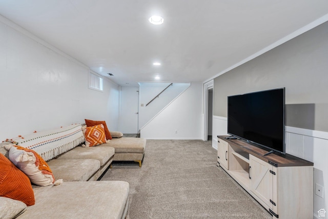 314 Harvard Cir, American Fork, UT 84003 - living area featuring light colored carpet, crown molding, and recessed lighting