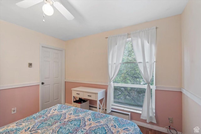 1554 S Monroe Blvd Unit F4, Ogden, UT 84404 - bedroom featuring baseboards, a baseboard radiator, a ceiling fan, and wood finished floors