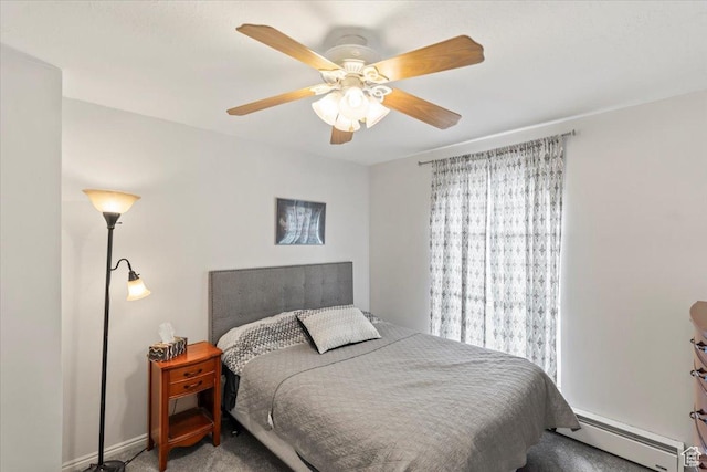 1554 S Monroe Blvd Unit F4, Ogden, UT 84404 - bedroom with carpet flooring, ceiling fan, baseboards, and a baseboard radiator