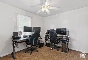 5511 S 4170 W, Salt Lake City, UT 84118 - office area with baseboards, a ceiling fan, and carpet flooring