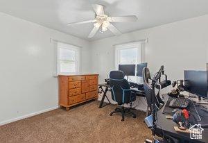 5511 S 4170 W, Salt Lake City, UT 84118 - office area with plenty of natural light, a ceiling fan, carpet floors, and baseboards