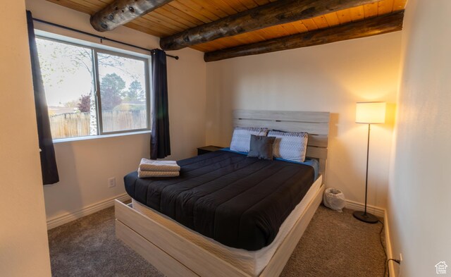 450 Hillside Pl, Cedar City, UT 84721 - carpeted bedroom featuring wooden ceiling, baseboards, and beam ceiling