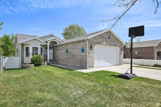 8551 S Laurel Oak Dr W, West Jordan, UT 84081 - ranch-style house featuring fence, brick siding, a garage, a front yard, and concrete driveway