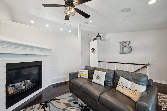 8551 S Laurel Oak Dr W, West Jordan, UT 84081 - living room with visible vents, recessed lighting, ceiling fan, and wood finished floors