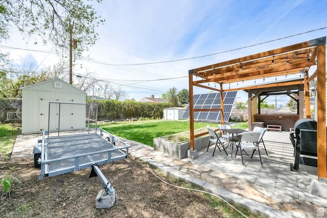 5756 S 4540 W, Kearns, UT 84118 - view of yard with outdoor dining space, a storage shed, a fenced backyard, an outbuilding, and a patio
