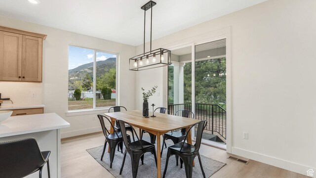 2298 E Parkside Cir S, South Ogden, UT 84403 - dining room featuring baseboards, light wood-style flooring, a mountain view, and visible vents