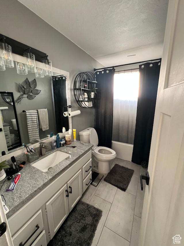 5676 S Wilderland Ln, Taylorsville, UT 84129 - full bath with vanity, toilet, a textured ceiling, a washtub, and a shower with curtain