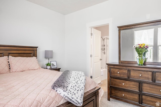 bedroom with light carpet