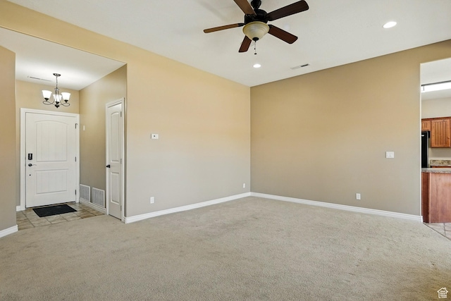 194 S 2875 W, Cedar City, UT 84720 - unfurnished room with ceiling fan with notable chandelier, light colored carpet, recessed lighting, and visible vents