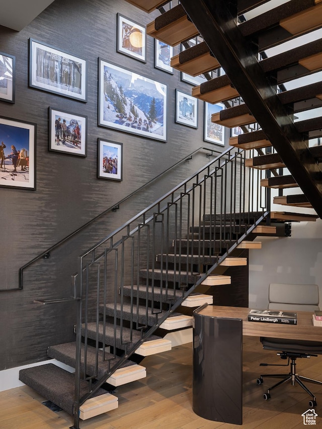4554 N Forestdale Dr Unit A1, Park City, UT 84098 - stairway with a high ceiling and wood finished floors