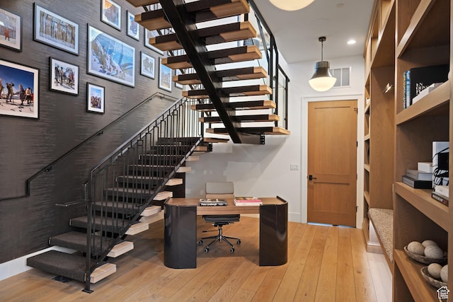 4554 N Forestdale Dr Unit A1, Park City, UT 84098 - stairway with recessed lighting, baseboards, visible vents, and hardwood / wood-style flooring