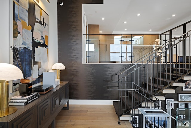 4554 N Forestdale Dr Unit A1, Park City, UT 84098 - stairs with recessed lighting and hardwood / wood-style floors