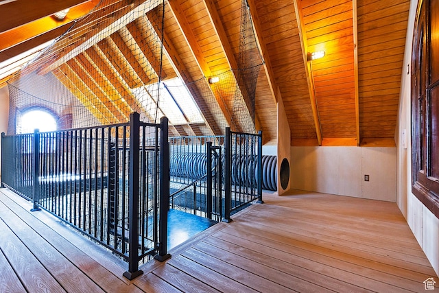 522 N Farmhouse Way, Midway, UT 84049 - interior space featuring wooden ceiling, vaulted ceiling with beams, and wood-type flooring