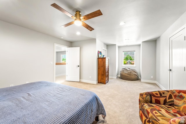 522 N Farmhouse Way, Midway, UT 84049 - bedroom featuring recessed lighting, baseboards, light colored carpet, and ceiling fan