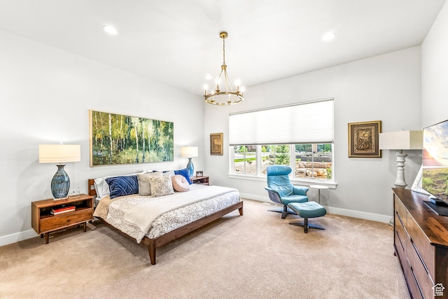 522 N Farmhouse Way, Midway, UT 84049 - bedroom with an inviting chandelier, baseboards, recessed lighting, and light colored carpet