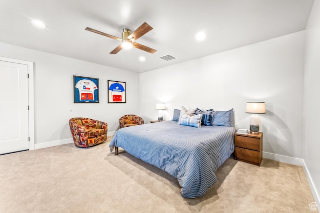 522 N Farmhouse Way, Midway, UT 84049 - bedroom with visible vents, baseboards, carpet floors, and ceiling fan