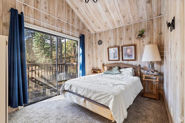 2405 Success Trl Unit 30, Midway, UT 84049 - carpeted bedroom with access to outside, wood walls, vaulted ceiling, and wooden ceiling