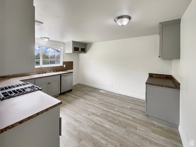 722 E 1300 N, Ogden, UT 84404 - kitchen featuring stainless steel dishwasher, gray cabinetry, cooktop, baseboards, and a sink