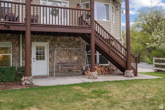 3841 E Grindstone Dr S, Springville, UT 84663 - rear view of house with stairs and stone siding
