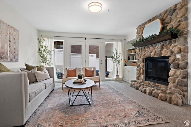3841 E Grindstone Dr S, Springville, UT 84663 - carpeted living room featuring a stone fireplace