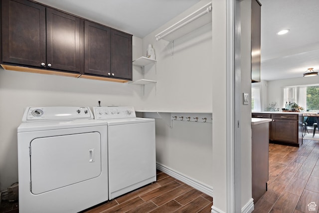 3841 E Grindstone Dr S, Springville, UT 84663 - laundry room with washing machine and clothes dryer, cabinet space, wood finish floors, recessed lighting, and baseboards