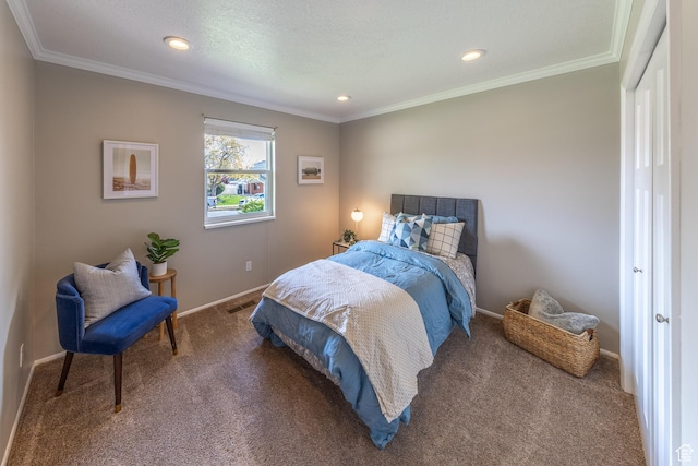 1145 Creek View Dr, Fruit Heights, UT 84037 - bedroom featuring carpet flooring, baseboards, recessed lighting, and ornamental molding