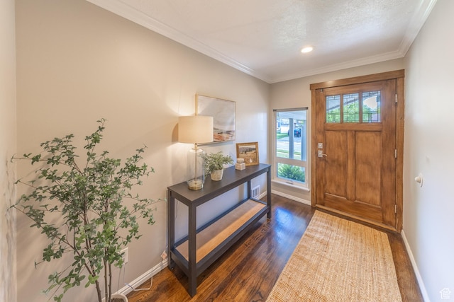 1145 Creek View Dr, Fruit Heights, UT 84037 - entryway featuring dark wood finished floors, baseboards, crown molding, and recessed lighting
