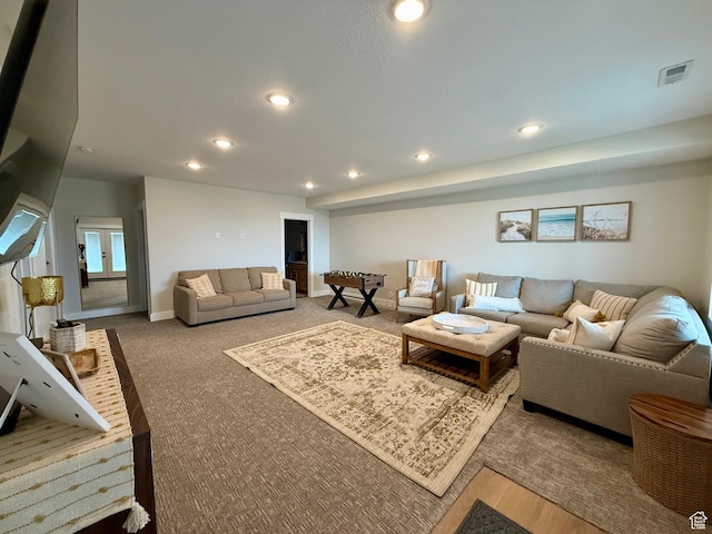 2774 S Chukar Dr, Garden City, UT 84028 - living room featuring carpet floors, recessed lighting, baseboards, and visible vents