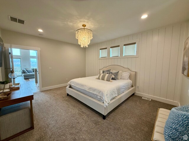 2774 S Chukar Dr, Garden City, UT 84028 - bedroom featuring an inviting chandelier, baseboards, recessed lighting, and visible vents