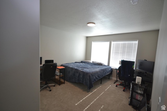 5745 N Gray Hawk Dr, Stansbury Park, UT 84074 - bedroom with an office area, a textured ceiling, and carpet flooring
