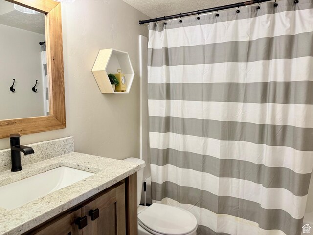 660 N Cambry Dr, Garden City, UT 84028 - full bathroom with toilet, a textured ceiling, a shower with curtain, and vanity