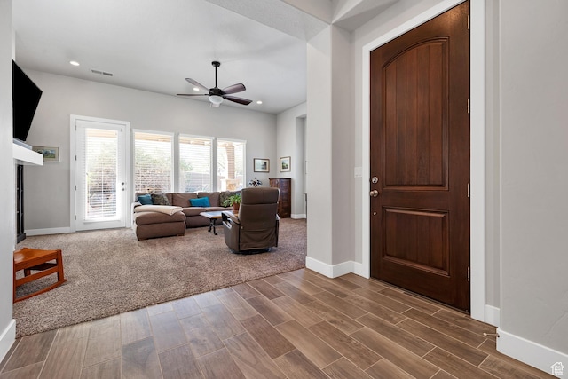 1677 W Escapes Dr Unit 103, St George, UT 84770 - foyer entrance featuring a ceiling fan, visible vents, wood finished floors, baseboards, and recessed lighting