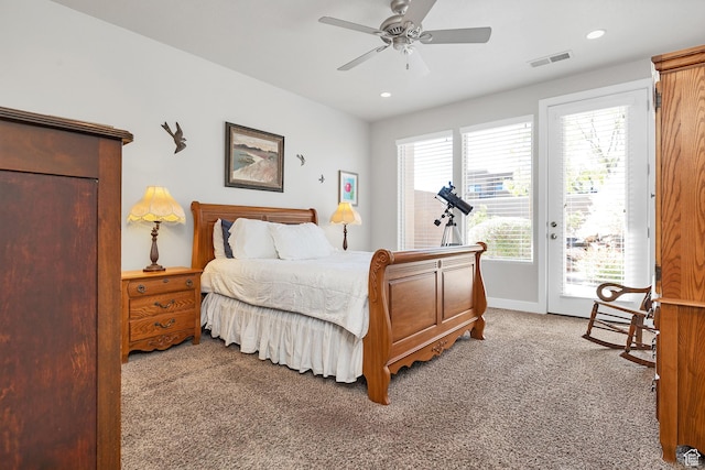 1677 W Escapes Dr Unit 103, St George, UT 84770 - bedroom featuring carpet floors, access to exterior, recessed lighting, baseboards, and visible vents