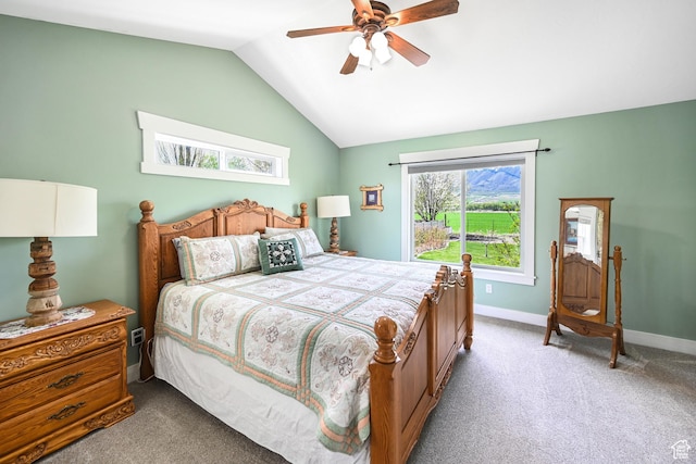 633 N 800 E, Wellsville, UT 84339 - bedroom with carpet floors, baseboards, vaulted ceiling, and ceiling fan