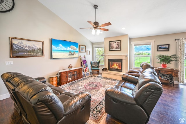 633 N 800 E, Wellsville, UT 84339 - living room featuring a ceiling fan, baseboards, plenty of natural light, and wood finished floors