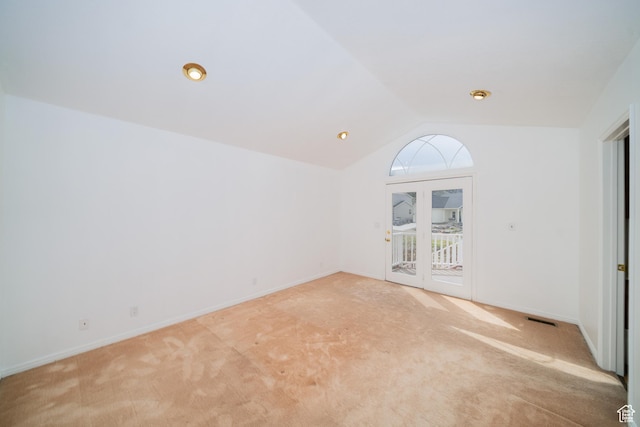 1720 N 1850 E, North Logan, UT 84341 - unfurnished room featuring light colored carpet, baseboards, lofted ceiling, and visible vents