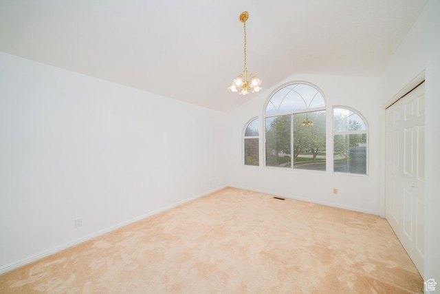 1720 N 1850 E, North Logan, UT 84341 - carpeted spare room with an inviting chandelier, baseboards, and vaulted ceiling