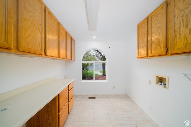 1720 N 1850 E, North Logan, UT 84341 - clothes washing area featuring visible vents, baseboards, hookup for a washing machine, recessed lighting, and cabinet space