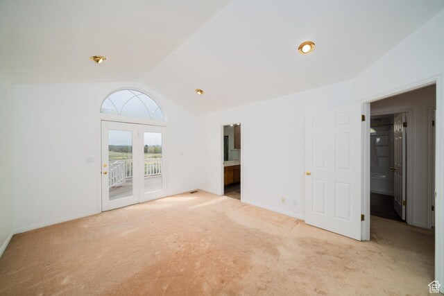 1720 N 1850 E, North Logan, UT 84341 - carpeted empty room featuring baseboards, vaulted ceiling, and french doors