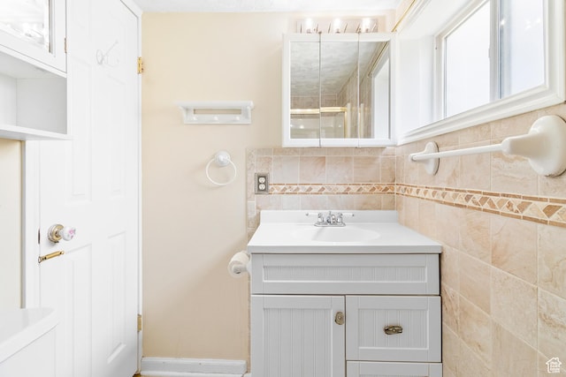 394 W 100 N, Mount Pleasant, UT 84647 - full bath featuring vanity, baseboards, a shower, and tasteful backsplash