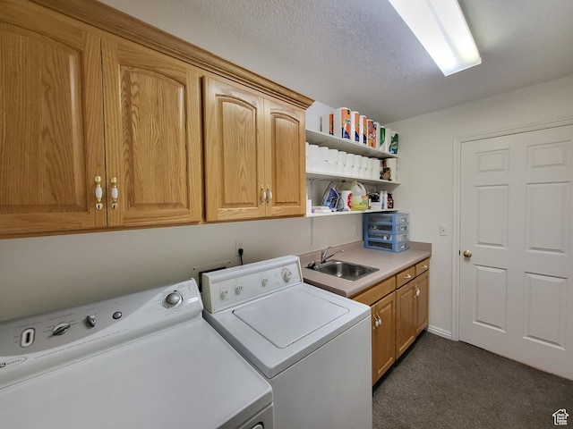 529 S 120 E, Smithfield, UT 84335 - laundry room featuring dark colored carpet, a sink, cabinet space, and washing machine and clothes dryer