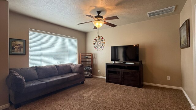 1069 N Independence Ave, Provo, UT 84604 - carpeted living area with a ceiling fan, a textured ceiling, and baseboards