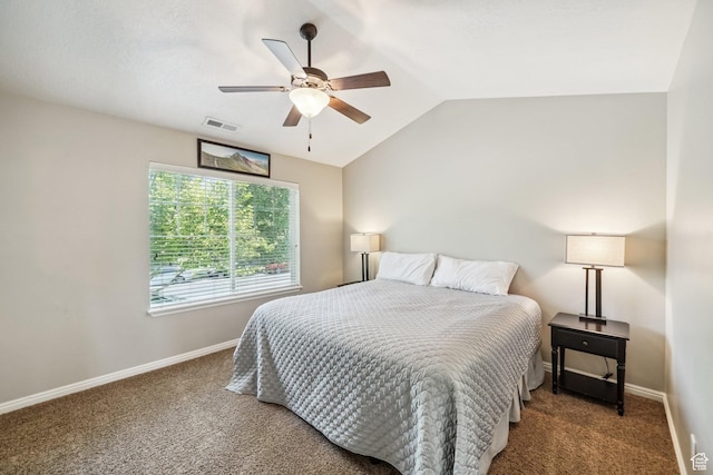 1069 N Independence Ave, Provo, UT 84604 - bedroom featuring carpet, baseboards, lofted ceiling, and a ceiling fan