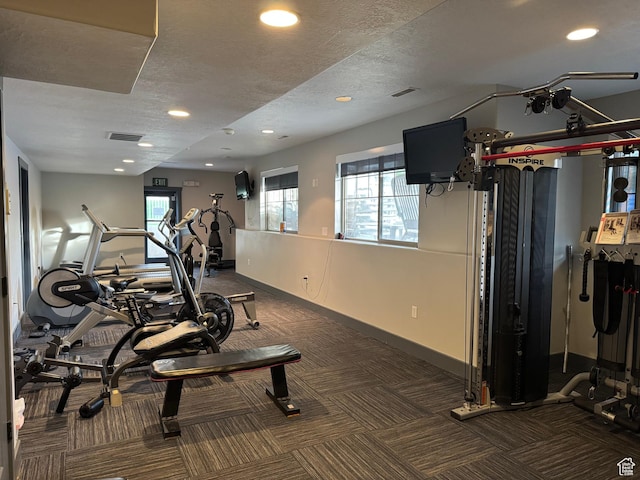 1069 N Independence Ave, Provo, UT 84604 - workout area featuring carpet floors, recessed lighting, baseboards, and a textured ceiling